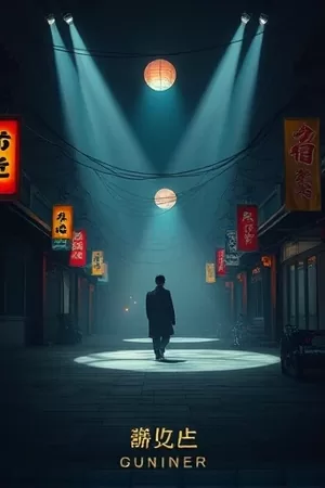 主推影片竖版海报：雪夜城墙上的追捕剪影，远处一盏昏黄路灯